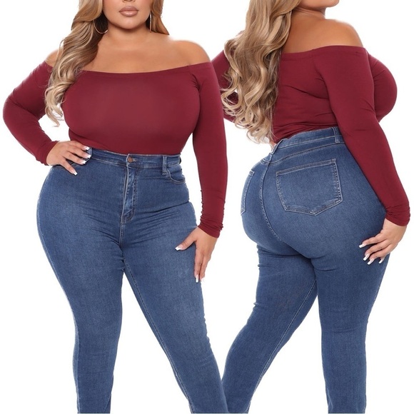 FASHION Nova Wine Day To Day Off Shoulder Bodysuit (T07.3) - Picture 2 of 4